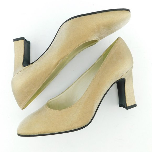 STUART WEITZMAN Shimmer Gold Lag Block Heel Evening Pumps 6.5 - Picture 5 of 7
